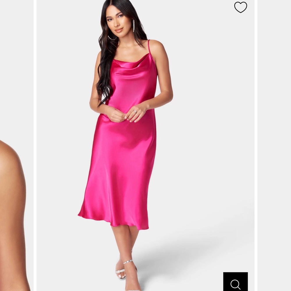 bebé SATIN COWL NECK SLIP MIDI DRESS